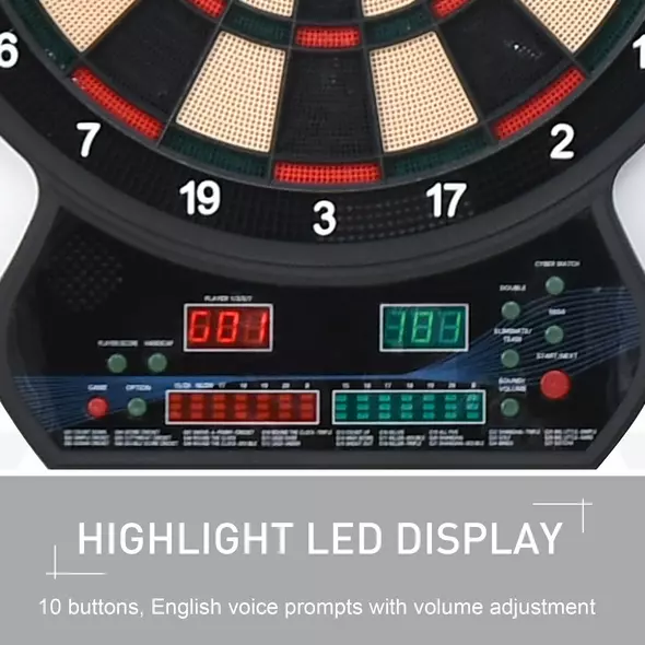 HOMCOM Electronic Hanging Dartboard LED Digital Score Set 27 Games and 202 Variations with 12 Soft Tip Darts - 6