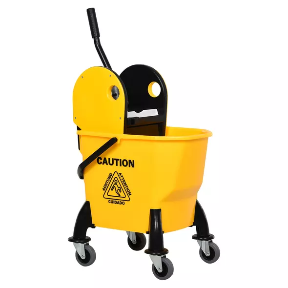 HOMCOM 25L Mop Bucket, with Wringer, Wheels and Handle - Yellow - 1