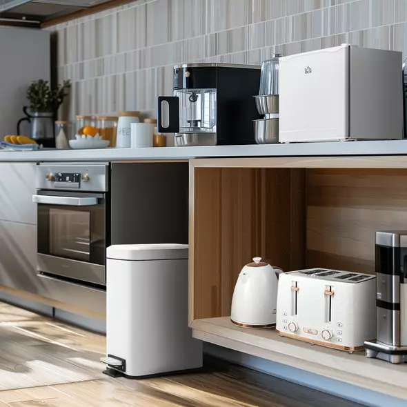 HOMCOM 5L Rectangular Compact Bin Steel Body Removable Bucket Quiet-Close Lid w/ Pedal Lid Rubbish Trash Can Home Office Bedroom Bathroom Living Room Garbage Tidy Clean White - 2