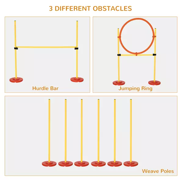 PawHut Dog Agility Equipment Training Portable Obstacle for Pet w/Adjustable Hurdles, Jumping Ring, Weave Poles - 4