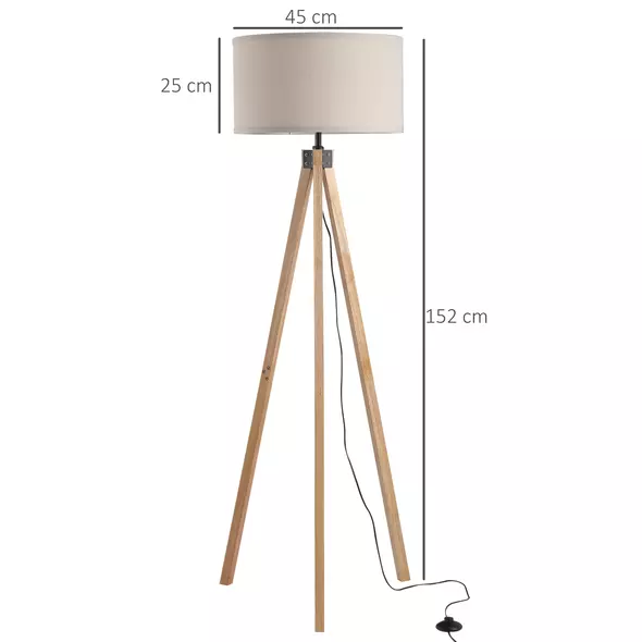 HOMCOM Floor Lamp with Elegant Wood Tripod, Free Standing E27 Bulb Lamp Versatile Use For Home Office - Beige - 3
