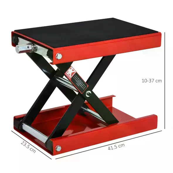 DURHAND 500KG Motorcycle Lift Scissor Jack, Height Adjustable Motorbike Stand with Anti-Slip Wide Deck, Heavy Duty Steel Motorbike Repair Lift Hoist Stand for Home Garage, Red - 3