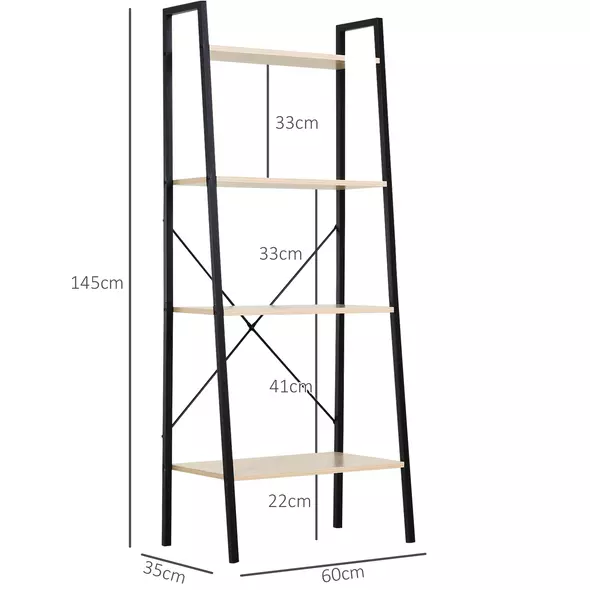 HOMCOM Ladder Shelf, Bookshelf, 4-Tier Industrial Storage Rack for Living Room, Bedroom, Kitchen, Oak and Black - 3
