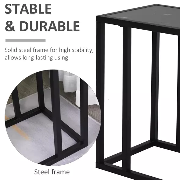 HOMCOM C Shape Bedside Table w/Metal Frame Marble-Effect Top Sofa Narrow Snack End Table for Living Room, Black - 5