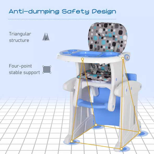HOMCOM 2 in 1 Convertible Baby High Chair Toddler Table Chair Infant Feeding Seat Removable Food Tray Safety Harness Blue - 6