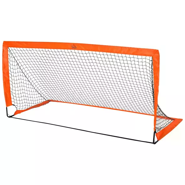 HOMCOM Set of 2 Football Goal Net 6 x 3 ft Foldable Outdoor Sport Training Teens Adults Football with Carrying Bag Orange - 2