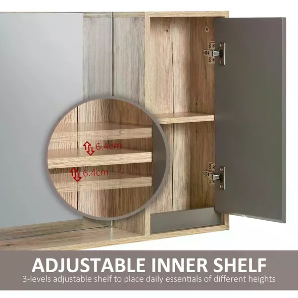 HOMCOM Bathroom Mirror Cabinet, Wall-Mounted Bathroom Cabinet with Mirror and Adjustable Inner Shelf,  57L x 14.2W x49.2H cm - 5