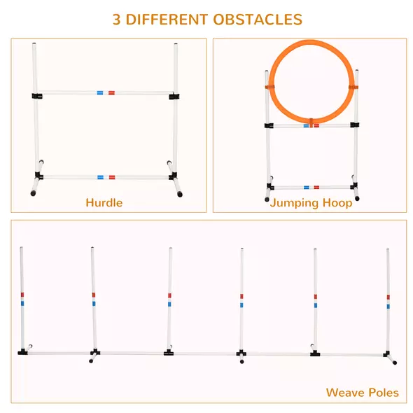 PawHut 3 Piece Pet Agility Training Equipment Dog Play Run Jump Obedience Training Set Adjustable (Pole + Hoop + Hurdle) - 5