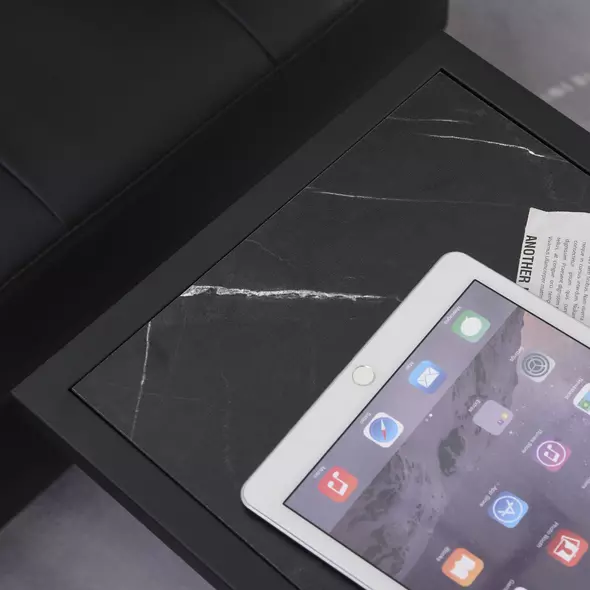 HOMCOM C Shape Bedside Table w/Metal Frame Marble-Effect Top Sofa Narrow Snack End Table for Living Room, Black - 7