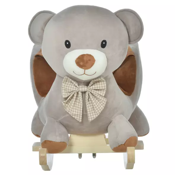 HOMCOM Kids Children Rocking Horse Plush Ride On Bear Seat w/ Sound Wood Base Seat Safety Belt Toddler Baby Toy for 18-36 Months Grey - 8