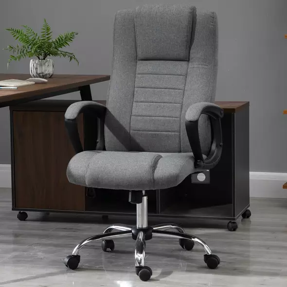 Vinsetto Linen-Look Swivel Office Chair - Dark Grey - 2