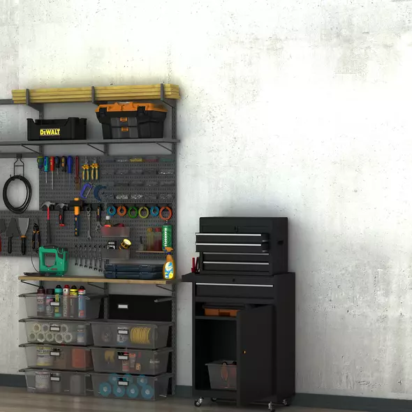 DURHAND Tool Chest 2 in 1 Metal Tool Cabinet Storage Box with 5 Drawers Pegboard Wheels 60x28x104.5cm Black - 9