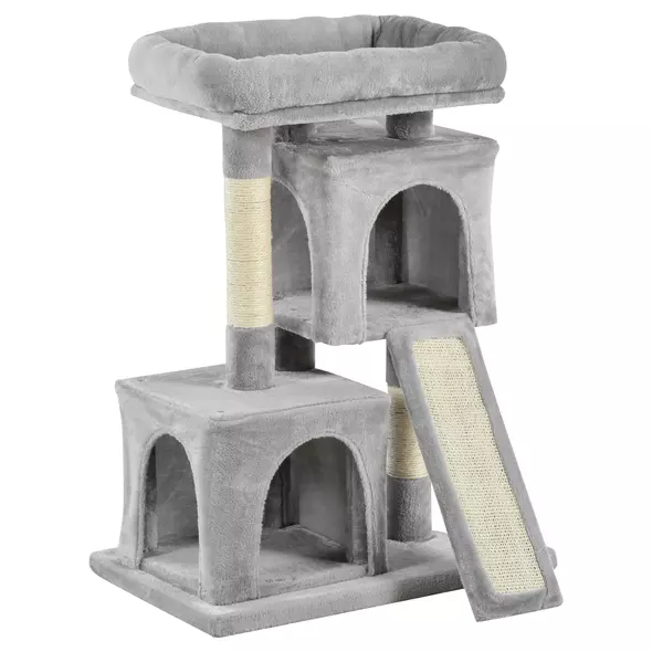 PawHut Cat Tree for Indoor Cats 81cm Cat Scratching Post Scratch Board Kitten Tower Climbing Frame Grey - 1