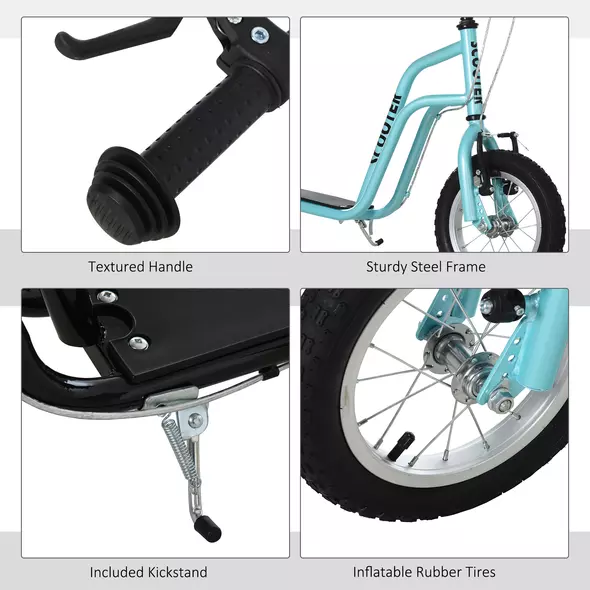 HOMCOM Stunt Scooter, Kids Scooter, 12'' Rubber Tyre Kick Scooter with Adjustable Handlebar, Dual Brakes, Blue - 6