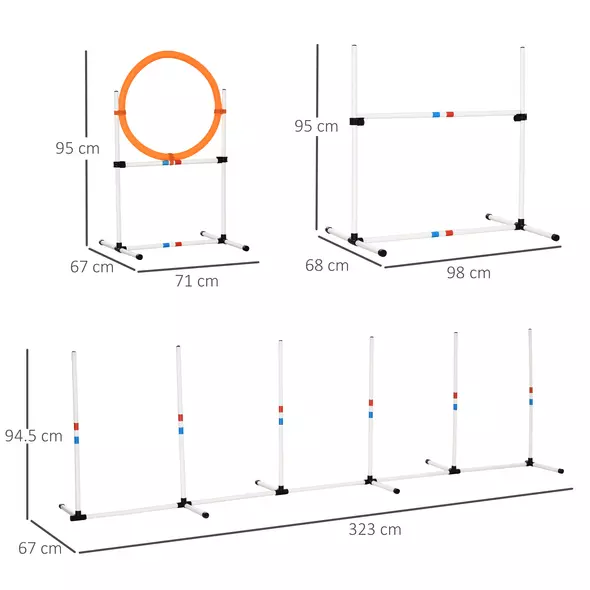 PawHut 3 Piece Pet Agility Training Equipment Dog Play Run Jump Obedience Training Set Adjustable (Pole + Hoop + Hurdle) - 3