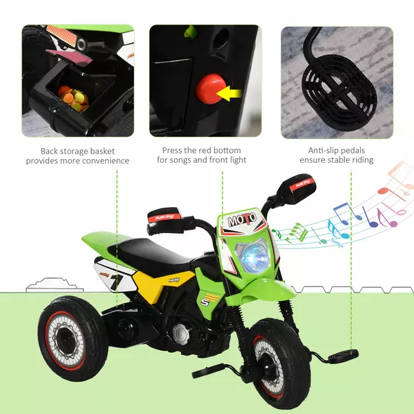 HOMCOM Trike for Kids, Toddler Pedal Motorcycle, Kids Ride On Tricycle Early Learning w/ Music Lights Handlebar Stickers Exercise Boys Girls Gift for 18 - 36 Months Green - 5
