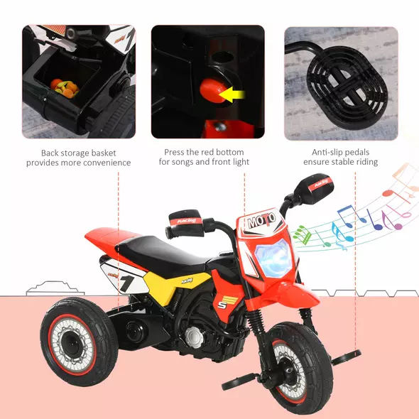 HOMCOM Trike for Kids, Toddler Pedal Motorcycle, Kids Ride On Tricycle Early Learning w/ Music Lights Handlebar Stickers Exercise Boys Girls Gift for 18 - 36 Months Red - 4