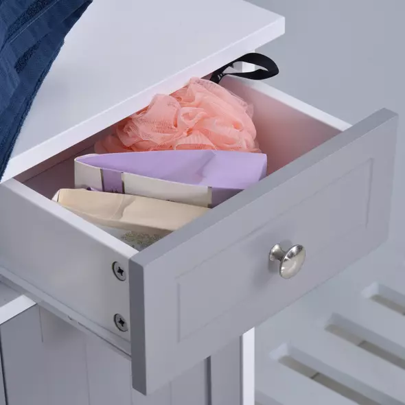 kleankin 75x60cm Freestanding Bathroom Storage Cabinet Unit w/ 2 Drawers Cupboard Adjustable Shelf Metal Handles Traditional Style Grey White - 8