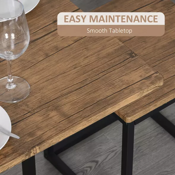 HOMCOM 5 Piece Dining Table and Chairs Set 4, Industrial Space Saving Table and Chairs with Metal Frame, Square Kitchen Table and Stools for Dining Room, Brown - 6