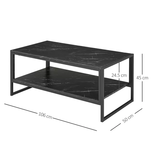 HOMCOM Coffee Table, Two-Tier Faux Marble Effect Centre Table with Metal Frame and Storage Shelf for Living Room, 106 x 50 x 45cm, Black - 3