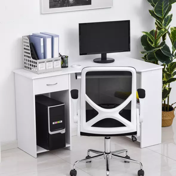 HOMCOM L-Shaped Corner Computer Desk w/ 2 Shelves Wide Worktop Keyboard Tray Drawer & CPU Stand Home Office Study Bedroom Furniture White - 7