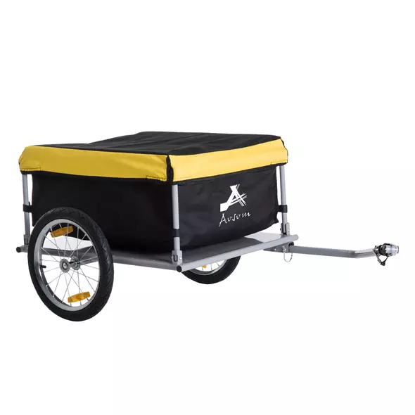 HOMCOM Two-Wheel Bicycle Large Cargo Wagon Trailer Oxford Fabric, Folding Storage, & Removable Cover, Yellow - 1