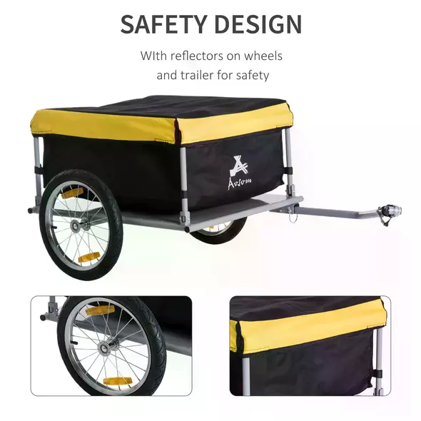 HOMCOM Two-Wheel Bicycle Large Cargo Wagon Trailer Oxford Fabric, Folding Storage, & Removable Cover, Yellow - 5