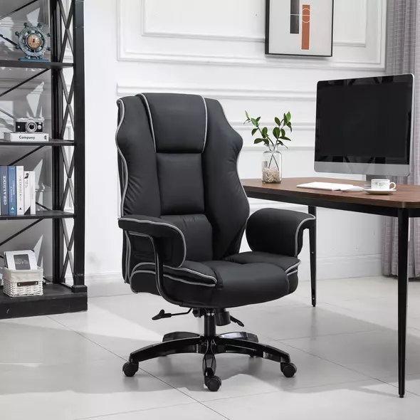 Vinsetto Faux Leather Executive Office Chair, with Contrast Piping - Black/White - 2