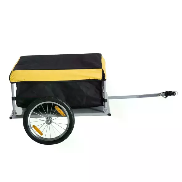 HOMCOM Two-Wheel Bicycle Large Cargo Wagon Trailer Oxford Fabric, Folding Storage, & Removable Cover, Yellow - 8