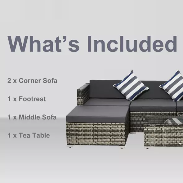 Outsunny Rattan Garden Sofa Set, 4-Seater Wicker Sectional for Garden, Grey - 7