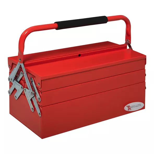 DURHAND Metal Tool Box 3 Tier 5 Tray Professional Portable Storage Cabinet Workshop Cantilever Toolbox with Carry Handle, 45cmx20cmx34.5cm, Red - 1