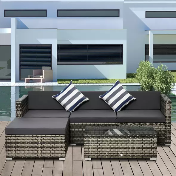 Outsunny Rattan Garden Sofa Set, 4-Seater Wicker Sectional for Garden, Grey - 2