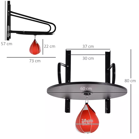 HOMCOM Wall-mounted Punching Ball Height Adjustable Hanging Speedball Platform Set Frame Stand Boxing Sports - 3
