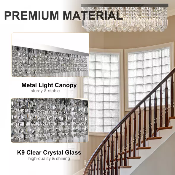 HOMCOM Modern Crystal Ceiling Light Square Crystal Chandelier for Living Room, Dining Room, Hall, E14 Base, Silver, 80 x 25 x 23cm - 4