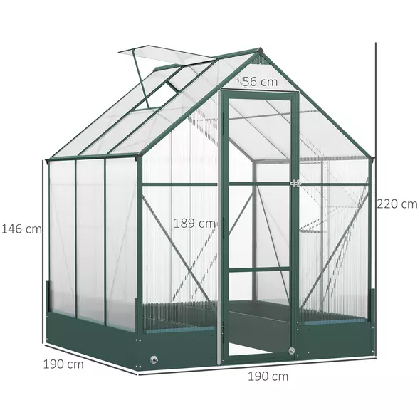 Outsunny 6x6 FT Polycarbonate Greenhouse with Base and Raised Bed, Walk-in Greenhouse with Aluminium Frame, Temperature Controlled Window, Foundation for Plants, Flowers, Vegetable - 3