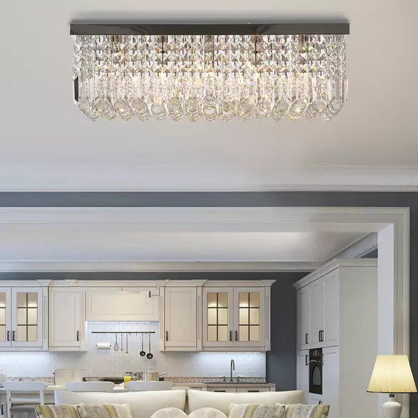 HOMCOM Modern Crystal Ceiling Light Square Crystal Chandelier for Living Room, Dining Room, Hall, E14 Base, Silver, 80 x 25 x 23cm - 2