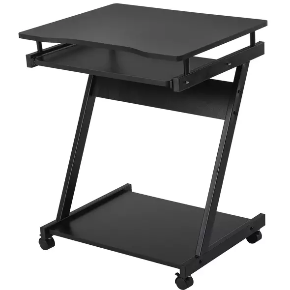HOMCOM Movable Computer Desk with 4 Moving Wheels Sliding Keyboard Tray Home Office Workstation Black - 1
