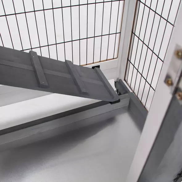 PawHut Wooden Indoor Rabbit Hutch Guinea Pig House Bunny Small Animal Cage W/ Wheels Enclosed Run 110 x 50 x 88 cm, Grey - 9