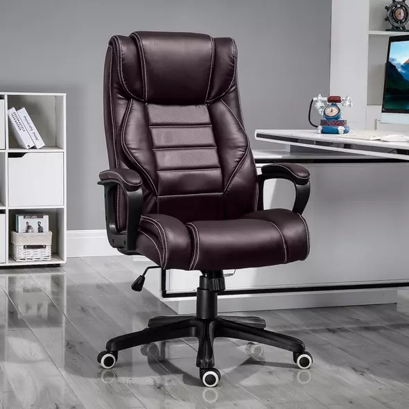 Vinsetto Office Chair with 6-Point Maaage, PU Desk Chair with Padded Seat and Armrest, Computer Chair with Tilt Function for Home, Brown - 2