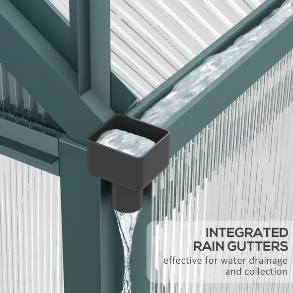 Outsunny 6 x 10ft Polycarbonate Greenhouse, Large Walk-In Green House with Slide Door and Window, Garden Plants Grow House with Aluminium Frame and Foundation, Dark Green - 7