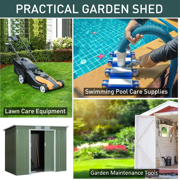 Outsunny 7 x 4ft Galvanised Steel Garden Shed, with Foundation Kit - Green - 5