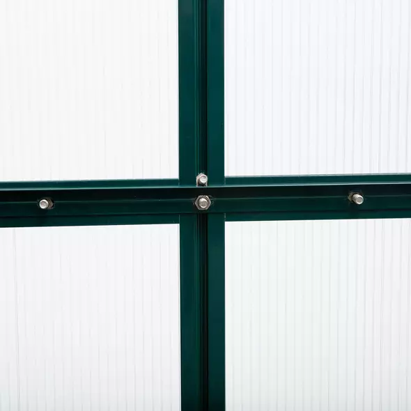 Outsunny 6 x 10ft Polycarbonate Greenhouse, Large Walk-In Green House with Slide Door and Window, Garden Plants Grow House with Aluminium Frame and Foundation, Dark Green - 8