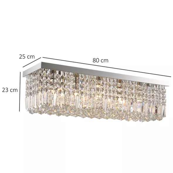 HOMCOM Modern Crystal Ceiling Light Square Crystal Chandelier for Living Room, Dining Room, Hall, E14 Base, Silver, 80 x 25 x 23cm - 3