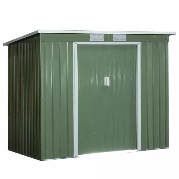 Outsunny 7 x 4ft Galvanised Steel Garden Shed, with Foundation Kit - Green - 1