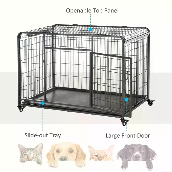 PawHut Metal Dog Cage Kennel Locking Door & Wheels Removable Tray Openable Top For Extra Large Pets 125 x 76 x 81 cm - 6