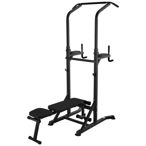 HOMCOM Pull Up Station with Adjustable Weight Bench, Dip Station and Barbell Rack, Multi-Function Power Tower Free Standing Pull Up Bar for Home Gym - 1