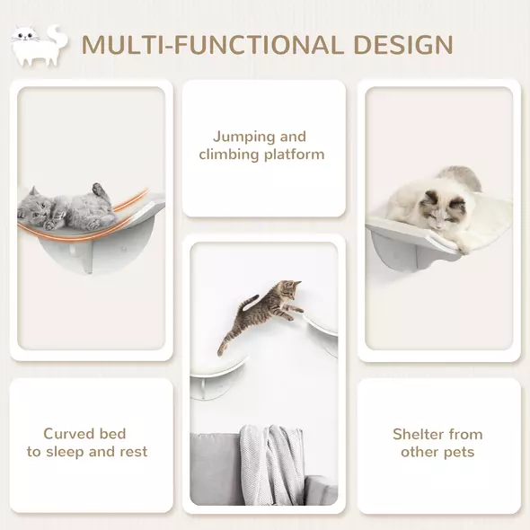PawHut Wood Cat Shelves, Wall-Mounted Cat Shelter, Curved Kitten Bed Perch Climber Furniture 41 x 28 x 21cm White - 7