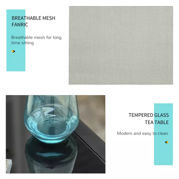 Outsunny 3 Pieces Sun Lounger Chair Set, Metal Frame Garden Outdoor Sunbathing Chair with Side Table and Armrest, Grey - 6