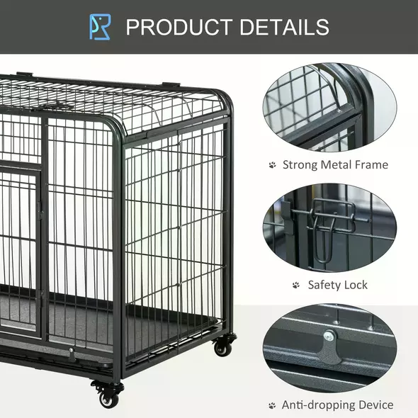 PawHut Metal Dog Cage Kennel Locking Door & Wheels Removable Tray Openable Top For Extra Large Pets 125 x 76 x 81 cm - 5