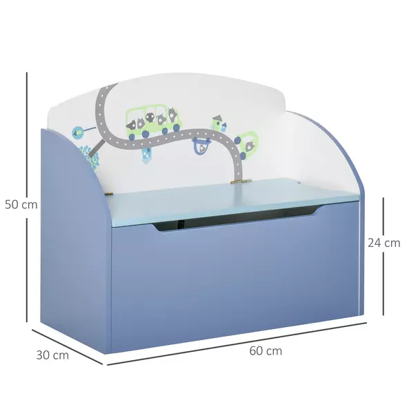 HOMCOM Kids Wooden Toy Box Children Storage Chest Bench Organiser Safety Hinge Bedroom Playroom Furniture Blue - 3